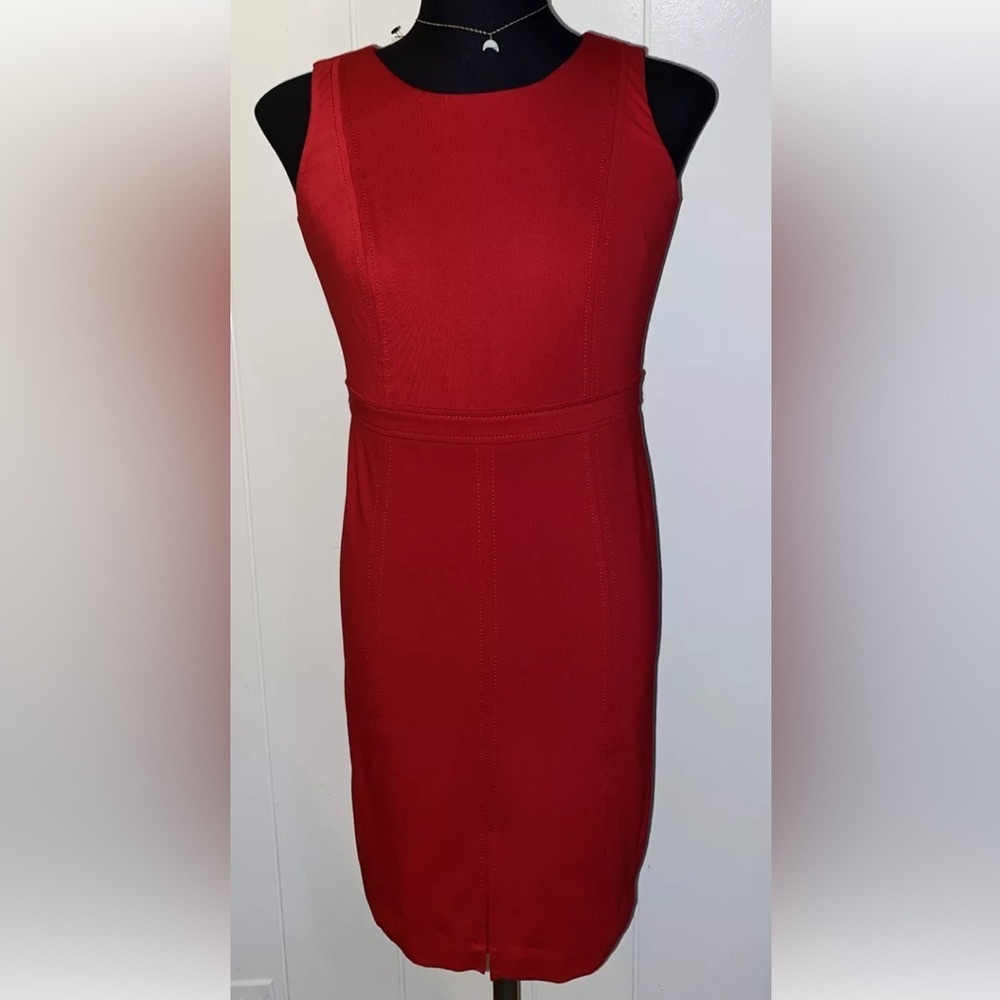 Talbots Red Sleeveless Sheath Dress Stretch Back Zip Knee Length Womens Size 4 P